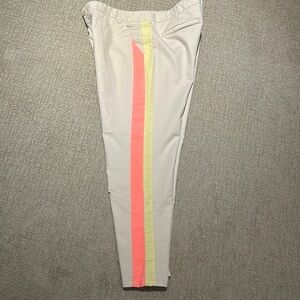 Chic Beige Pants with pink/orange and Yellow Stripes